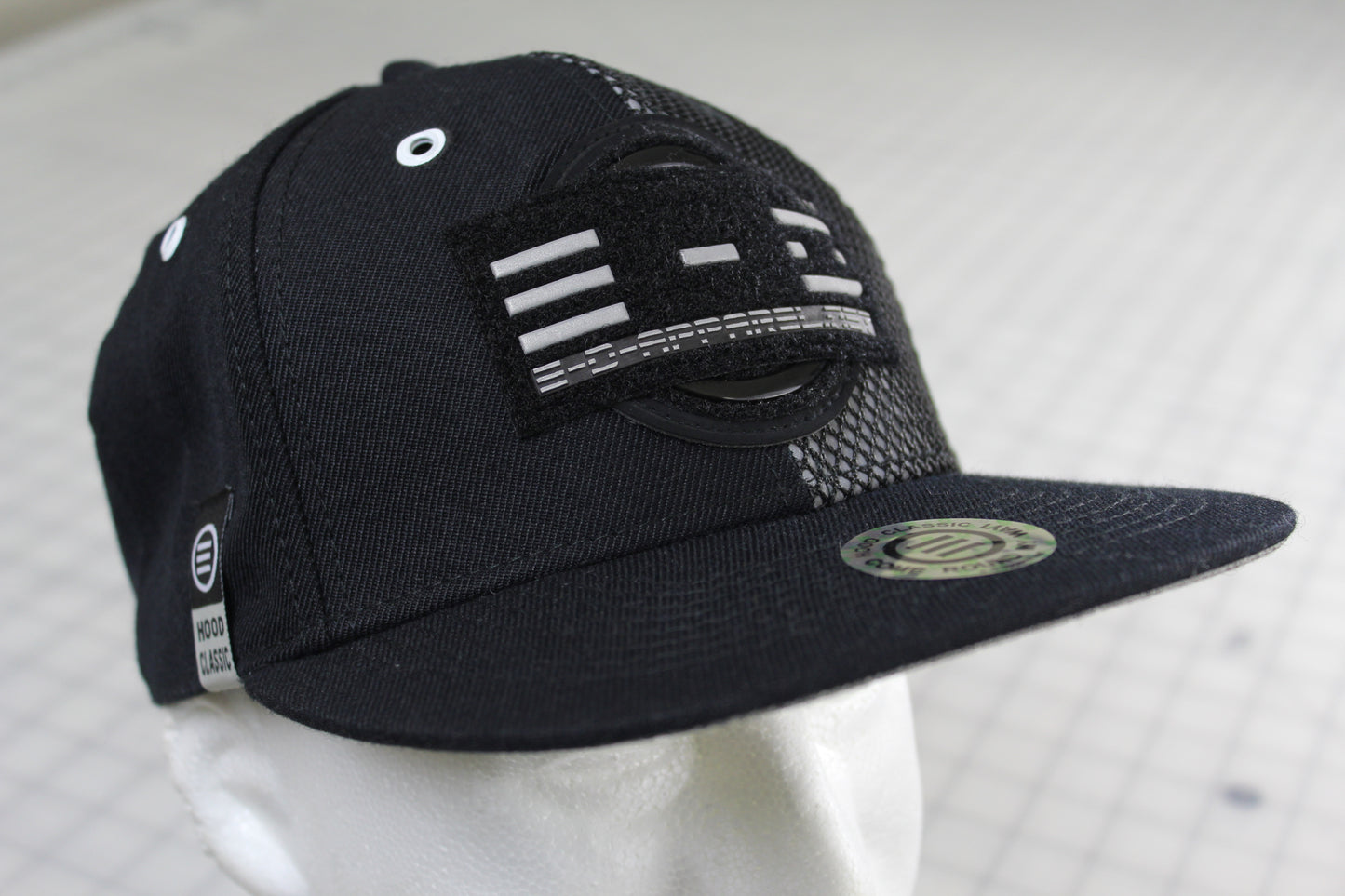 E-D Brotherhood - Half & Half Baseball Cap (Flat Visor) Black w. 1/2 Reflective Grey Mesh Overlay (Half Extraordinary Half Amazing)