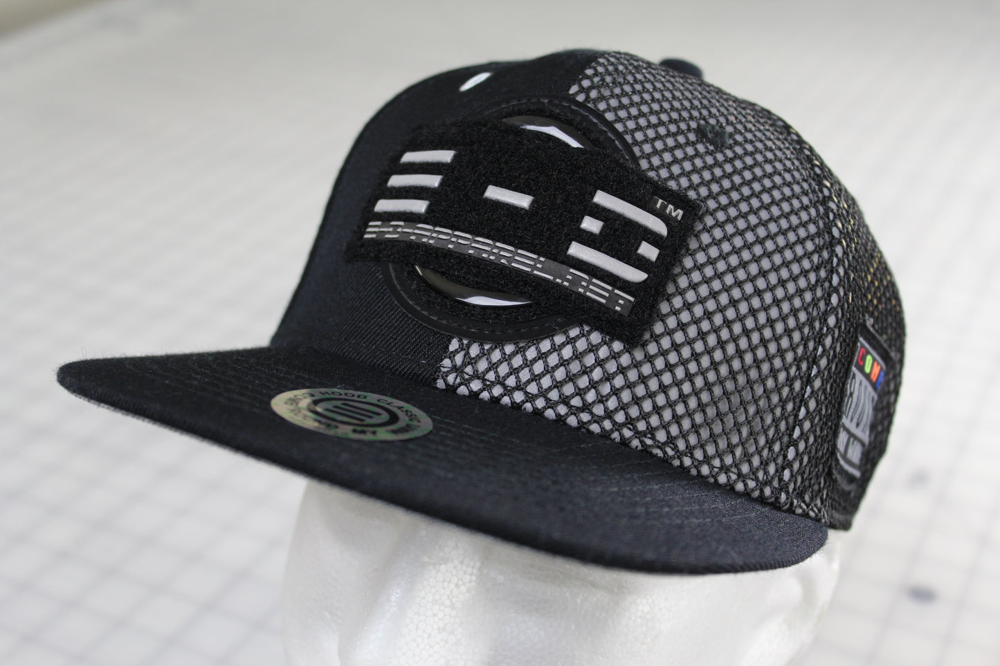 E-D Brotherhood - Half & Half Baseball Cap (Flat Visor) Black w. 1/2 Reflective Grey Mesh Overlay (Half Extraordinary Half Amazing)