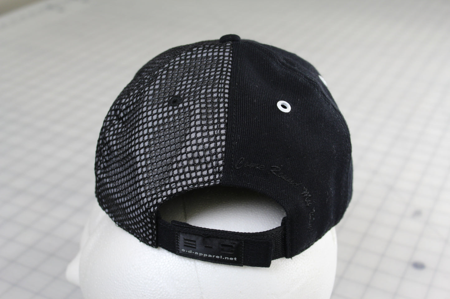 E-D Brotherhood - Half & Half Baseball Cap (Flat Visor) Black w. 1/2 Reflective Grey Mesh Overlay (Half Extraordinary Half Amazing)