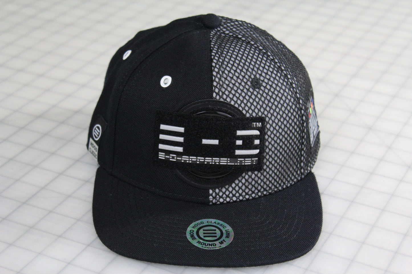 E-D Brotherhood - Half & Half Baseball Cap (Flat Visor) Black w. 1/2 Reflective Grey Mesh Overlay (Half Extraordinary Half Amazing)