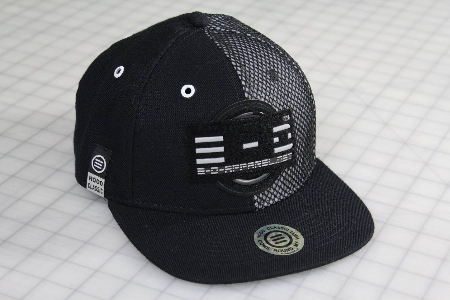 E-D Brotherhood - Half & Half Baseball Cap (Flat Visor) Black w. 1/2 Reflective Grey Mesh Overlay (Half Extraordinary Half Amazing)