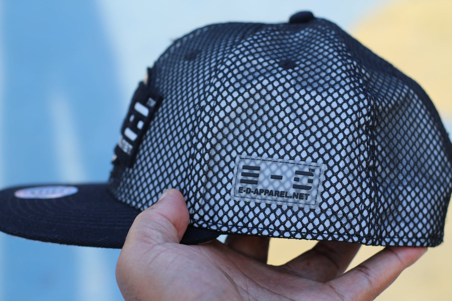 E-D Brotherhood - Half & Half Baseball Cap (Flat Visor) Black w. 1/2 Reflective Grey Mesh Overlay (Half Extraordinary Half Amazing)