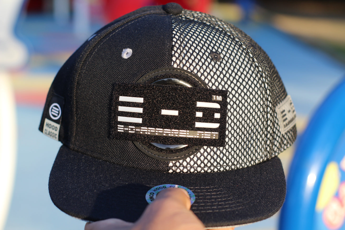 E-D Brotherhood - Half & Half Baseball Cap (Flat Visor) Black w. 1/2 Reflective Grey Mesh Overlay (Half Extraordinary Half Amazing)