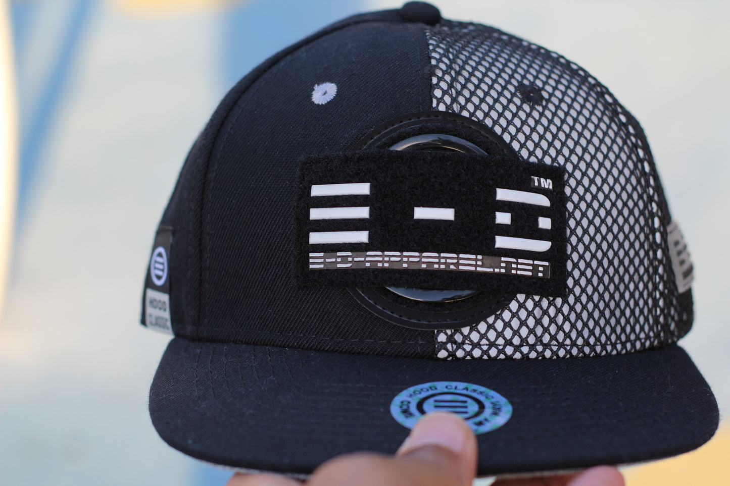 E-D Brotherhood - Half & Half Baseball Cap (Flat Visor) Black w. 1/2 Reflective Grey Mesh Overlay (Half Extraordinary Half Amazing)