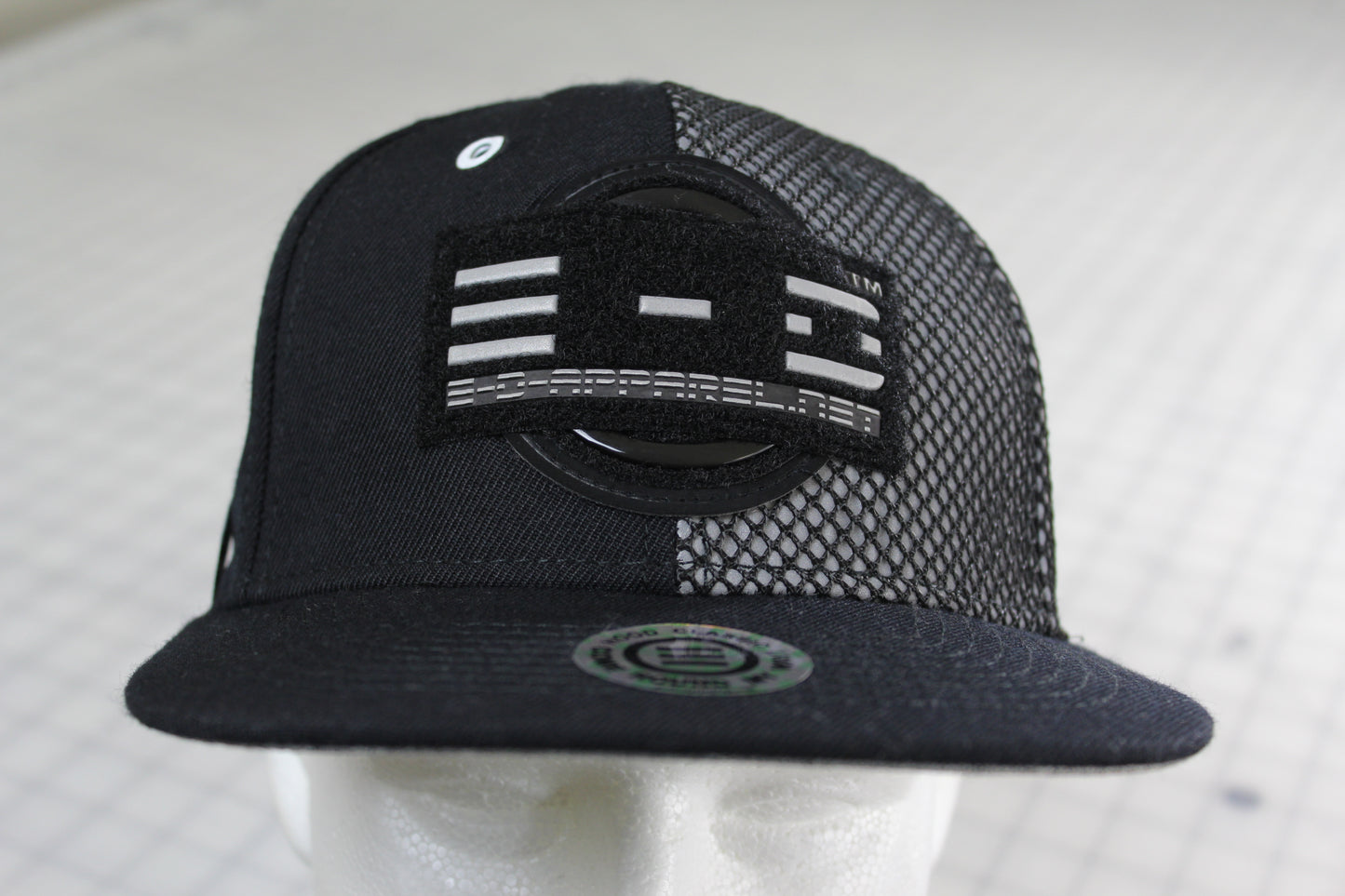 E-D Brotherhood - Half & Half Baseball Cap (Flat Visor) Black w. 1/2 Reflective Grey Mesh Overlay (Half Extraordinary Half Amazing)